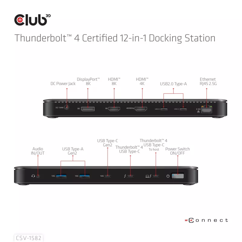 CLUB3D Thunderbolt™ 4 Certified 12-in-1 Docking Station