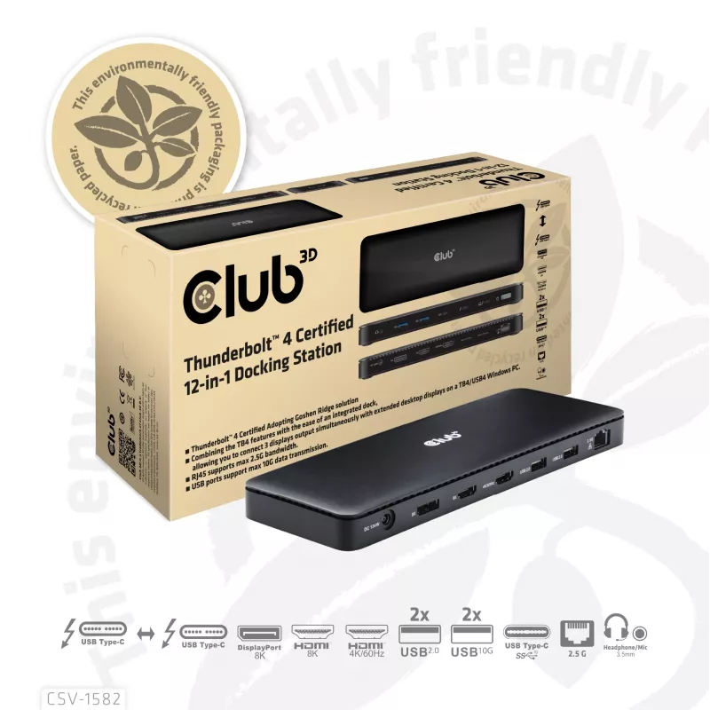 CLUB3D Thunderbolt™ 4 Certified 12-in-1 Docking Station