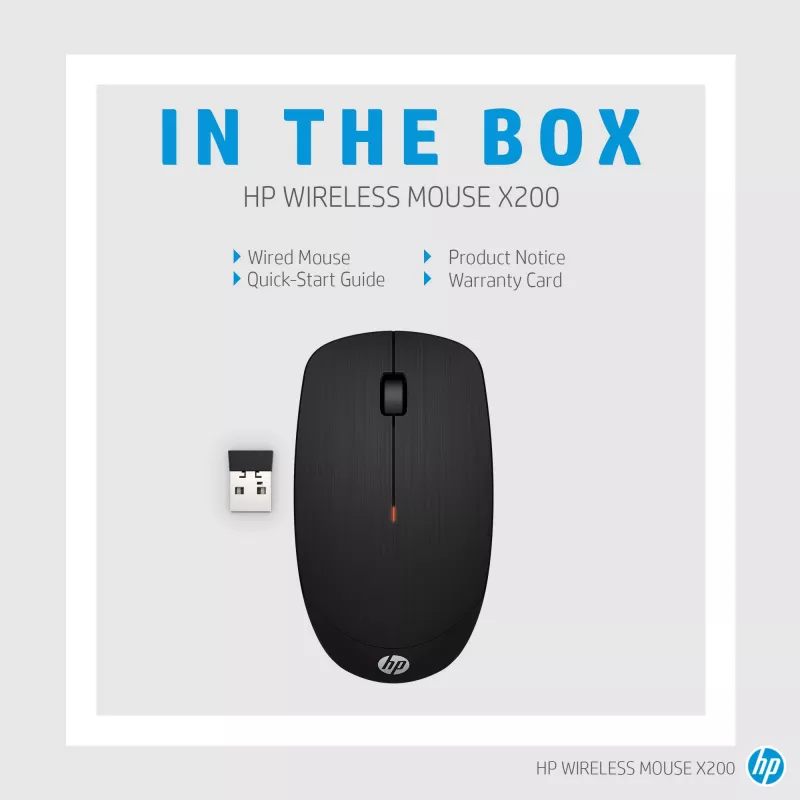 Mysz bezprzewodowa HP X200, oburęczna, optyczna, RF, 1600 DPI, czarna