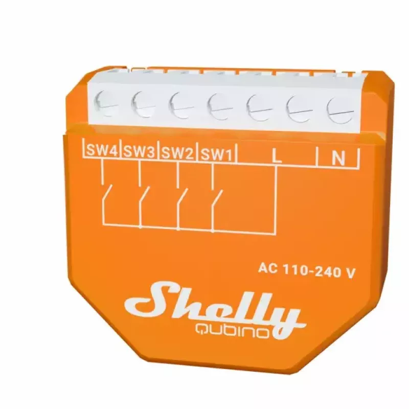 Inteligentny przełącznik Shelly Qubino Wave i4 — bezprzewodowy kontroler scen 110–240 V, 16 A, 50/60 Hz, pomarańczowy