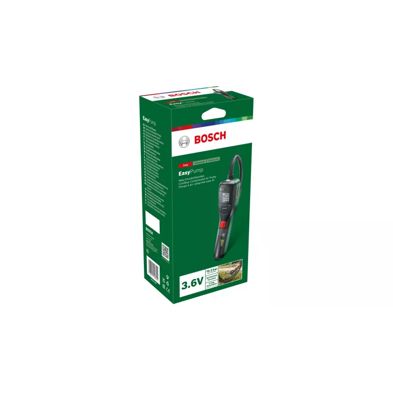 Elektryczna pompka powietrza Bosch 0.603.947.000 — przenośna, akumulatorowa, 10 bar (150–150 psi), 3000 mAh, USB‑C, 10 l/min, z wężem i akcesoriami