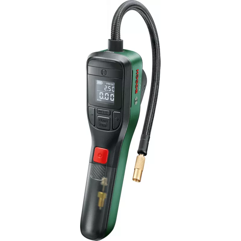 Elektryczna pompka powietrza Bosch 0.603.947.000 — przenośna, akumulatorowa, 10 bar (150–150 psi), 3000 mAh, USB‑C, 10 l/min, z wężem i akcesoriami