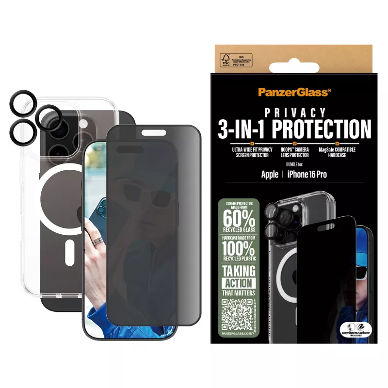 PanzerGlass 3-w-1 Pakiet Ochrony Prywatności iPhone '24 6.3 cala Pro