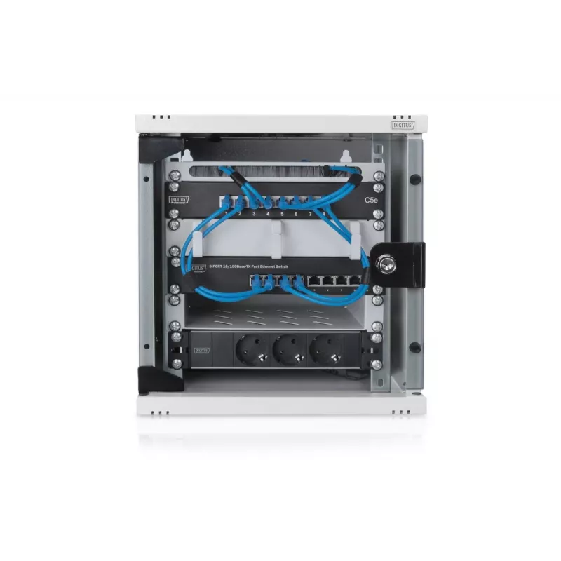 DIGITUS Szafa wisząca 254 mm (10 cali) 6U szara (RAL 7035) drzwi szklane