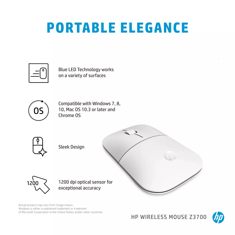 Mysz bezprzewodowa HP Z3700 Ceramic White, oburęczna, optyczna, RF, 1200 DPI, srebrna, biała