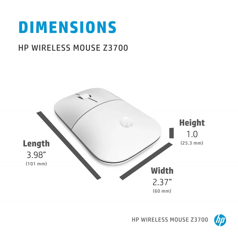 Mysz bezprzewodowa HP Z3700 Ceramic White, oburęczna, optyczna, RF, 1200 DPI, srebrna, biała