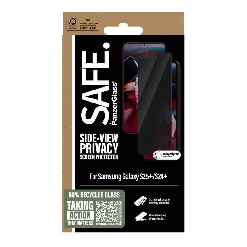 PanzerGlass SAFE. by ® Osłona ekranu prywatyzująca Samsung Galaxy S25+ | S24+ | Ultra-Wide Fit z EasyAligner