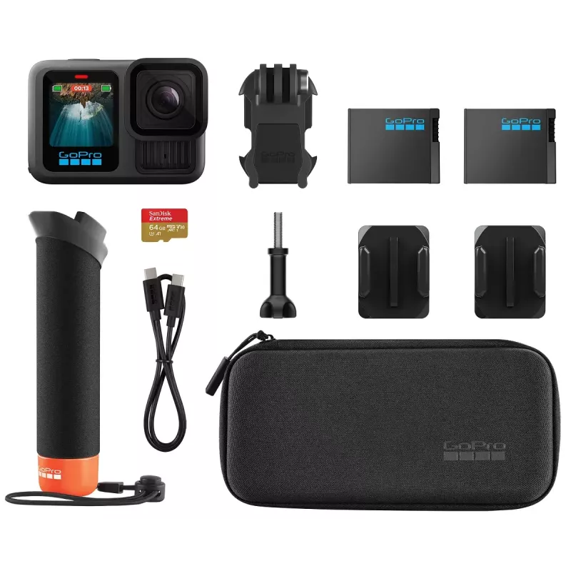 Kamera akcji GoPro HERO13 Black Bundle — 5.3K Ultra HD, 27,6 MP CMOS, 240 kl./s, 2,27-calowy LCD, 2-krotny zoom cyfrowy, dźwięk stereo WAV