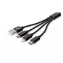 Kabel ładujący DIGITUS USB A - Lightning+micro B+Type-C M/M/M/M 15 cm, 3 w 1, bawełniany oplot, CE, czarny