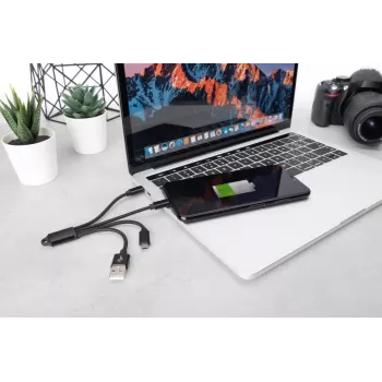 Kabel ładujący DIGITUS USB A - Lightning+micro B+Type-C M/M/M/M 15 cm, 3 w 1, bawełniany oplot, CE, czarny