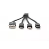 Kabel ładujący DIGITUS USB A - Lightning+micro B+Type-C M/M/M/M 15 cm, 3 w 1, bawełniany oplot, CE, czarny