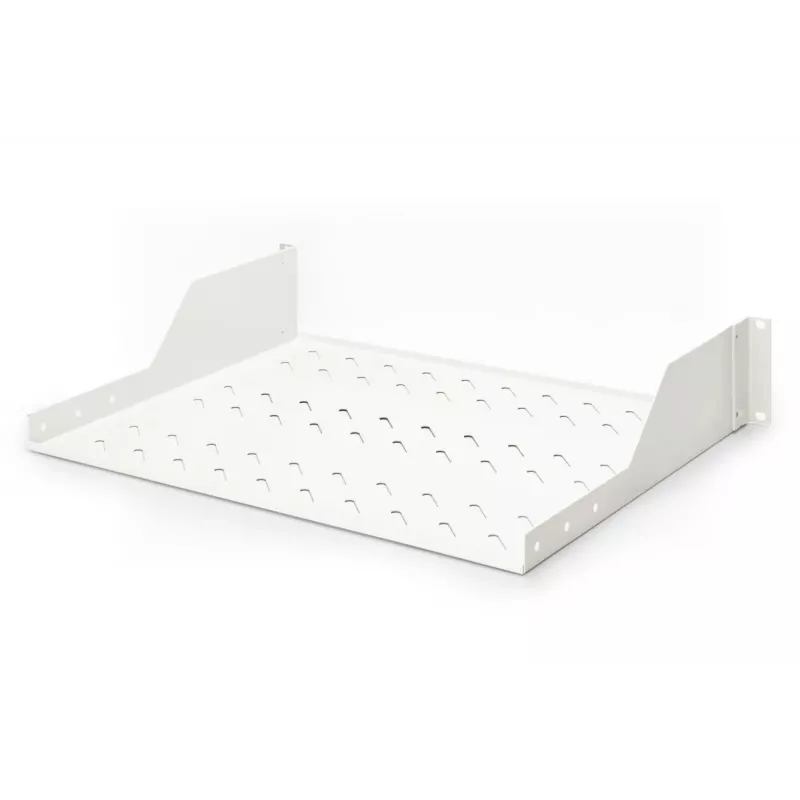 DIGITUS 2U stała półka wentylowana do montażu w szafie rack, kolor szary (RAL 7035), do 25 kg, 85x483x350 mm