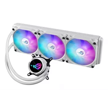 Zestaw chłodzenia cieczą ASUS ROG Strix LC III 360 ARGB biały Edition — chłodnica 360 mm, 3 wentylatory ARGB 120 mm, wyświetlacz LCD, miedziana podstawa