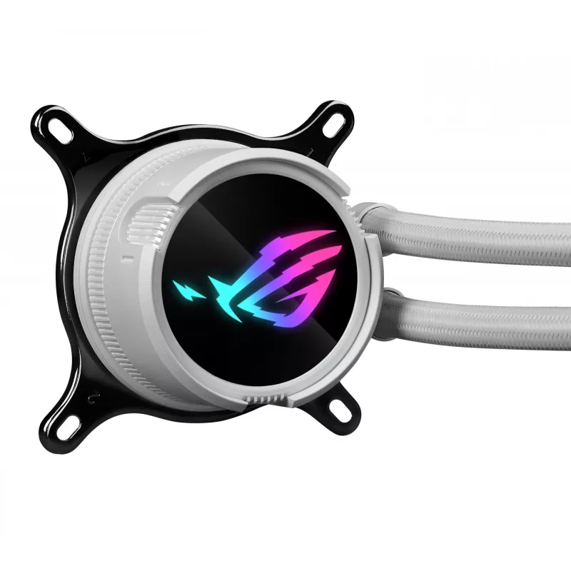Zestaw chłodzenia cieczą ASUS ROG Strix LC III 360 ARGB biały Edition — chłodnica 360 mm, 3 wentylatory ARGB 120 mm, wyświetlacz LCD, miedziana podstawa