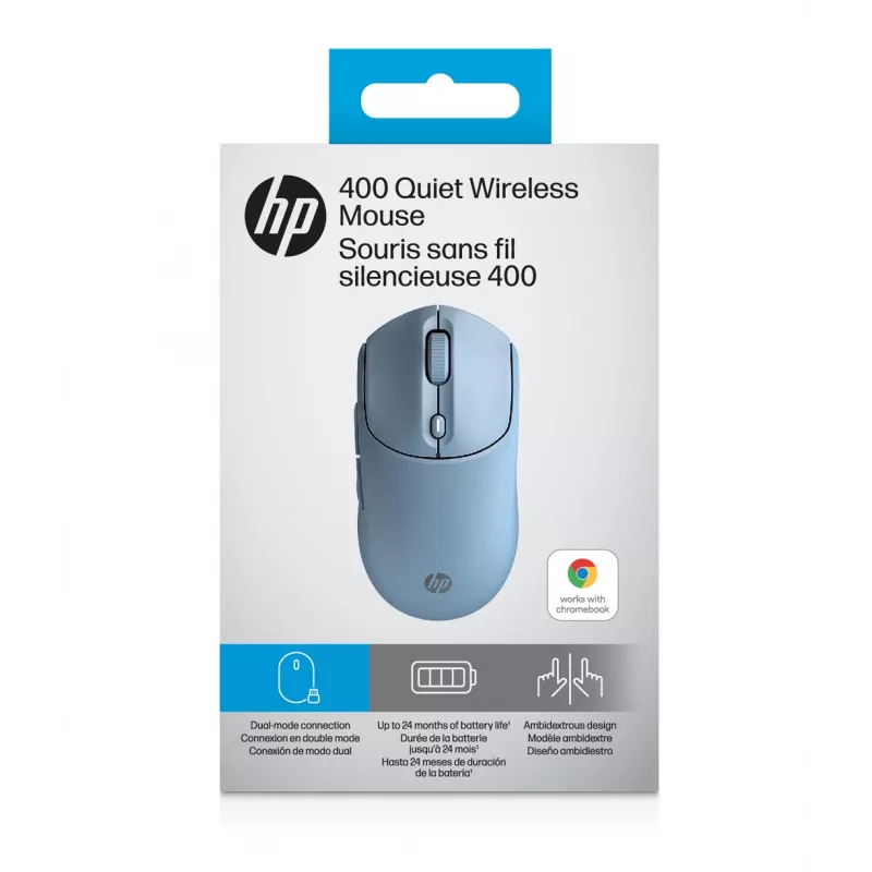 Mysz bezprzewodowa HP 400 Quiet Blue, oburęczna, RF + Bluetooth, 6000 DPI, niebieska