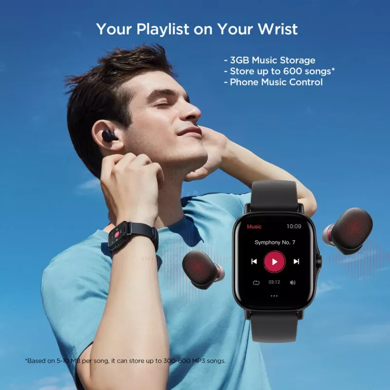Amazfit GTS 2 4,19 cm (1,65 cala) AMOLED 43 mm Cyfrowy 348 x 442 pikseli Ekran dotykowy Czarny Wi-Fi GPS (satelitarny)