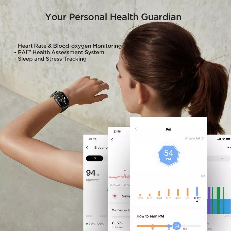 Amazfit GTS 2 4,19 cm (1,65 cala) AMOLED 43 mm Cyfrowy 348 x 442 pikseli Ekran dotykowy Czarny Wi-Fi GPS (satelitarny)