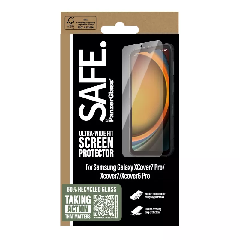 PanzerGlass SAFE. by ® ochrona ekranu Samsung Galaxy Xcover7 Pro | Xcover7 | Xcover6 Pro | Ultra-Wide Fit