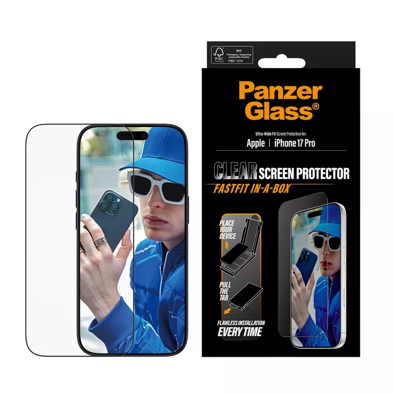 PanzerGlass ® Screen Protector iPhone 17 Pro | Ultra-Wide Fit z FASTFIT IN-A-BOX