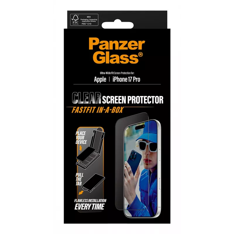 PanzerGlass ® Screen Protector iPhone 17 Pro | Ultra-Wide Fit z FASTFIT IN-A-BOX