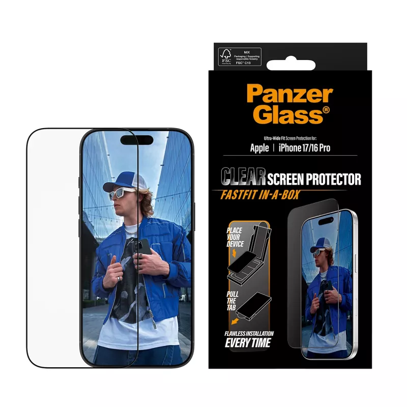 PanzerGlass ® Osłona ekranu iPhone 17 | iPhone 16 Pro | Ultra-Wide Fit z FASTFIT IN-A-BOX