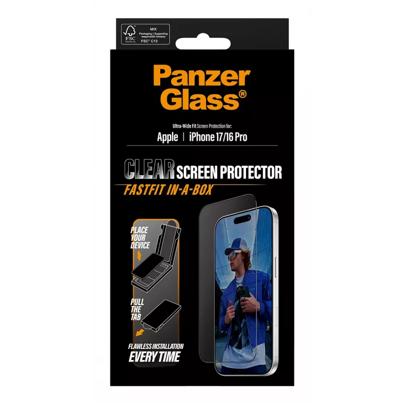 PanzerGlass ® Osłona ekranu iPhone 17 | iPhone 16 Pro | Ultra-Wide Fit z FASTFIT IN-A-BOX