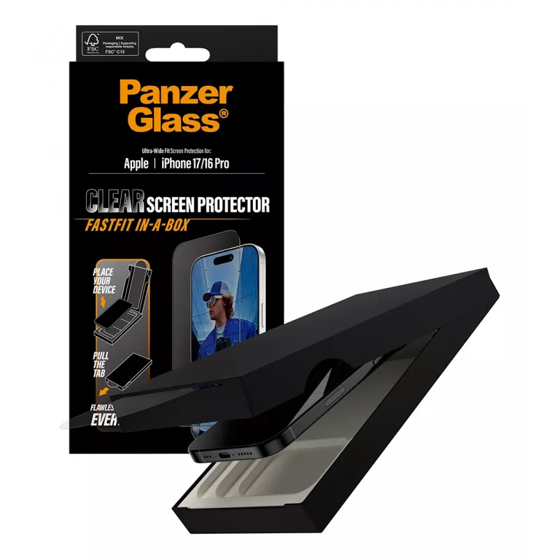 PanzerGlass ® Osłona ekranu iPhone 17 | iPhone 16 Pro | Ultra-Wide Fit z FASTFIT IN-A-BOX