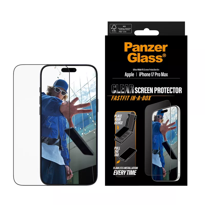 PanzerGlass ® Screen Protector iPhone 17 Pro Max | Ultra-Wide Fit z FASTFIT IN-A-BOX