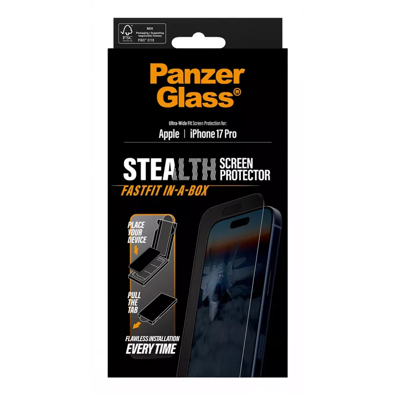 PanzerGlass ® Stealth Screen Protector iPhone 17 Pro | Ultra-Wide Fit z FASTFIT IN-A-BOX