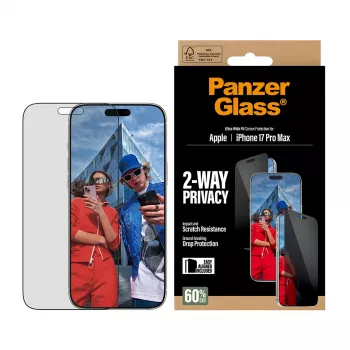 Osłona ekranu PanzerGlass 2-Way Privacy do iPhone 17 Pro Max — szkło hartowane, ultra-szerokie dopasowanie, EasyAligner