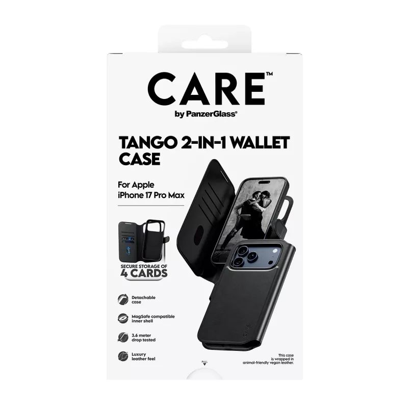 Ochronne dwuczęściowe etui-portfel PanzerGlass CARE Feature Case Tango z MagSafe do iPhone 17 Pro Max, czarne