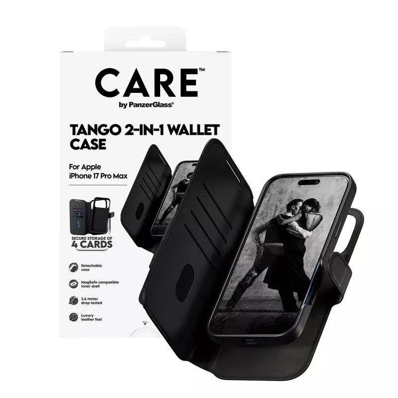 Ochronne dwuczęściowe etui-portfel PanzerGlass CARE Feature Case Tango z MagSafe do iPhone 17 Pro Max, czarne