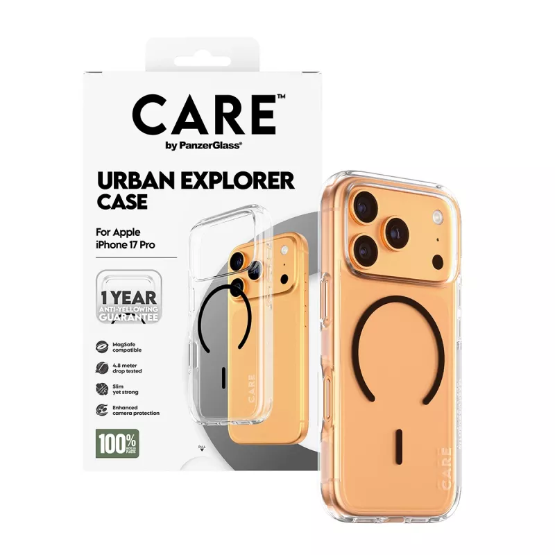 PanzerGlass CARE™ by ® Urban Explorer Case przezroczysty z czarnym MagSafe iPhone 17 Pro