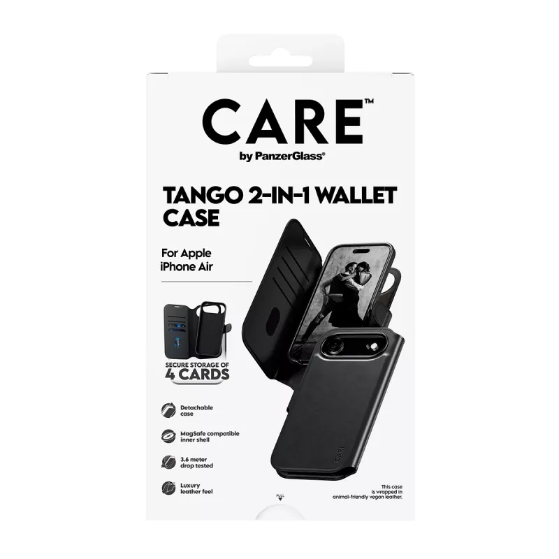 Etui-portfel PanzerGlass CARE Tango 2-in-1 z MagSafe do iPhone Air — czarne