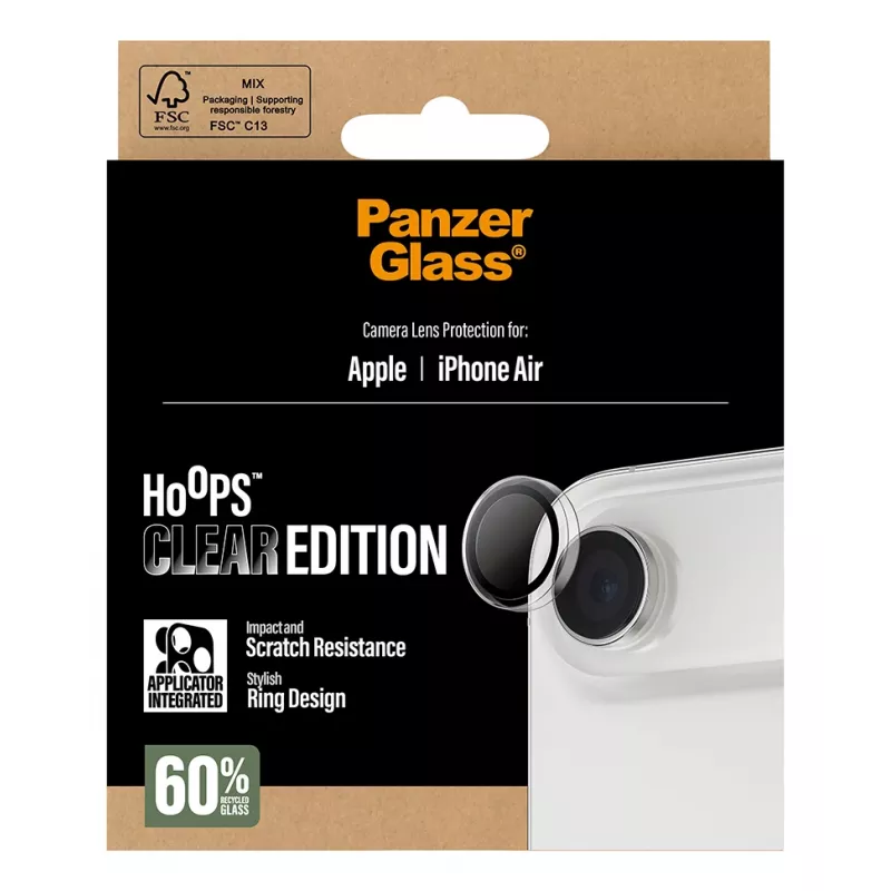 PanzerGlass Hoops osłona obiektywu aparatu do iPhone Air — szkło hartowane i silikon, przezroczysta, 1 szt.