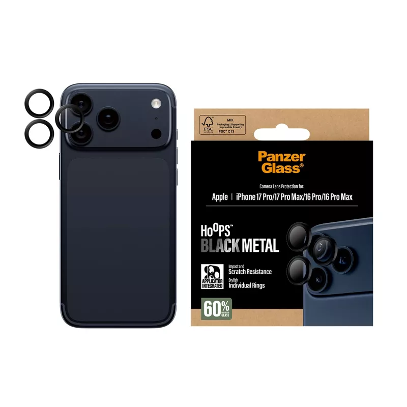 PanzerGlass ® Hoops® Osłona obiektywu aparatu Czarny iPhone 17 Pro | iPhone 17 Pro Max | iPhone 16 Pro | 16 Pro Max