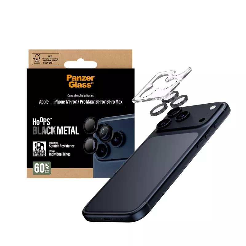 PanzerGlass ® Hoops® Osłona obiektywu aparatu Czarny iPhone 17 Pro | iPhone 17 Pro Max | iPhone 16 Pro | 16 Pro Max
