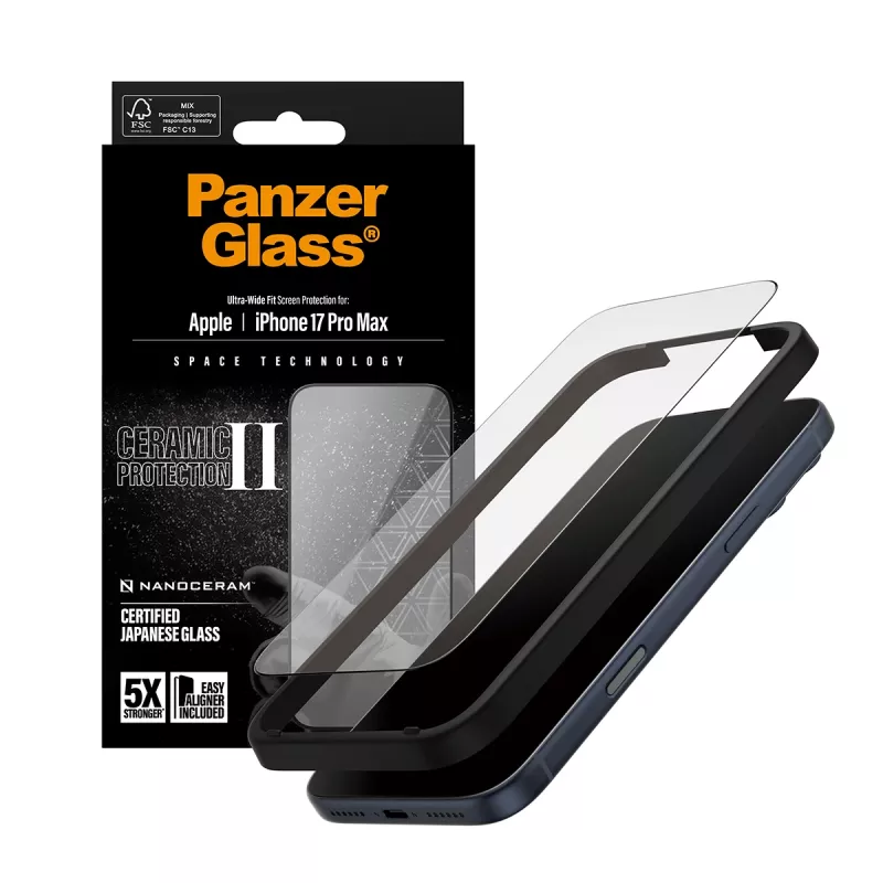 PanzerGlass ® Ceramic II Szkło Ochronne iPhone 17 Pro Max | Ultra-Wide Fit z EasyAligner