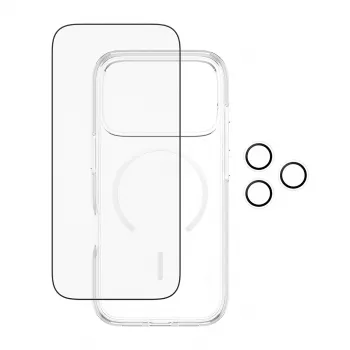 Zestaw ochronny na ekran PanzerGlass CARE 3-in-1 Flagship Explorer dla iPhone 17 Pro — szkło hartowane, PET, silikon, przezroczysty