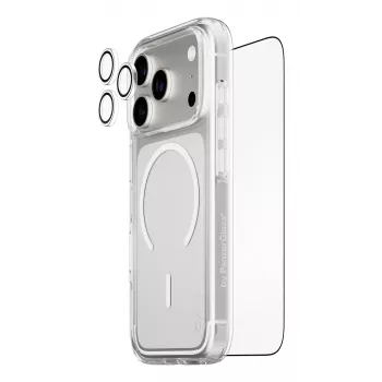 Zestaw ochronny na ekran PanzerGlass CARE 3-in-1 Flagship Explorer dla iPhone 17 Pro — szkło hartowane, PET, silikon, przezroczysty