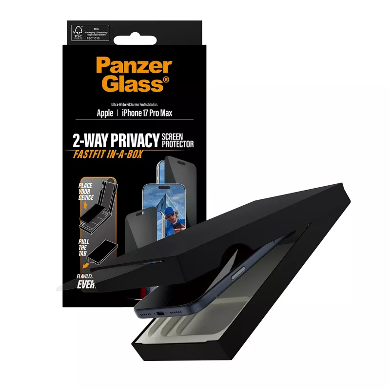PanzerGlass 2-Way Privacy na iPhone 17 Pro Max — szkło hartowane, Ultra-Wide Fit, FASTFIT