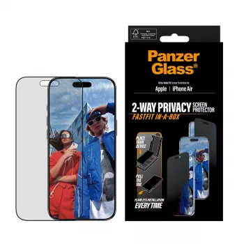 Szkło ochronne PanzerGlass Privacy do iPhone Air — hartowane szkło, ultra-szerokie dopasowanie, filtr prywatności, FASTFIT