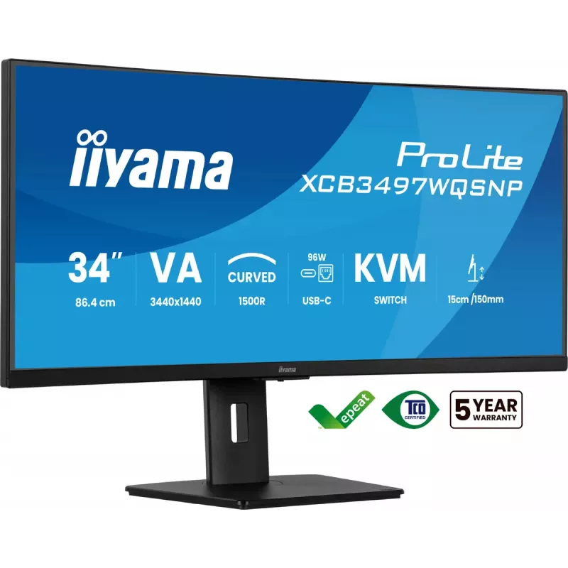Monitor komputerowy iiyama ProLite XCB3497WQSNP-B1 86,4 cm (34 cale) 3440 x 1440 pikseli UltraWide Quad HD LED Czarny