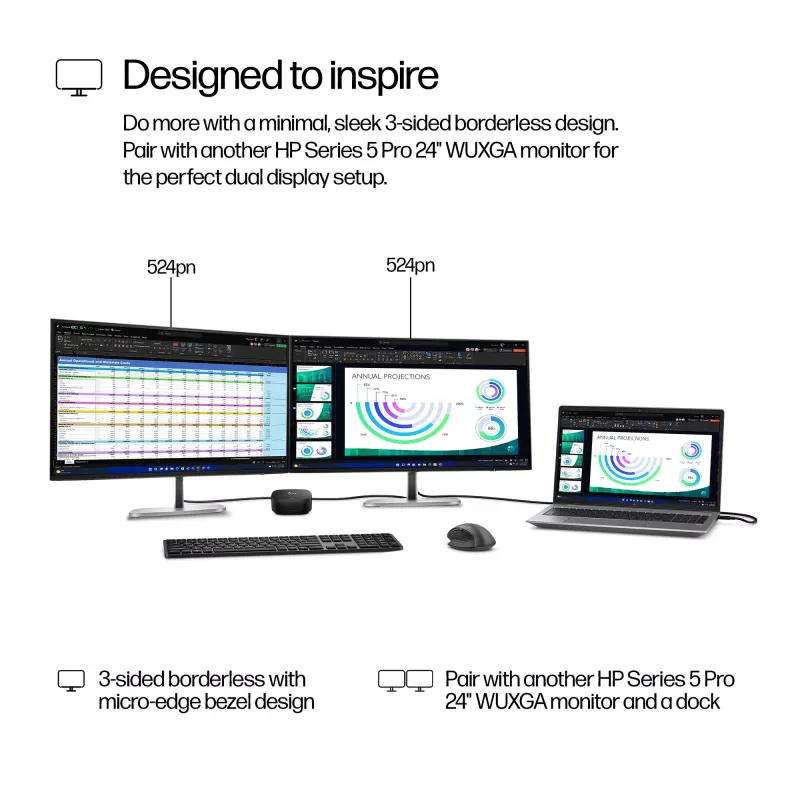 Monitor HP Series 5 Pro 24 cal WUXGA - 524pn, 61 cm (24 cal), 1920 x 1200 pikseli, WUXGA, LCD, 5 ms, Czarny