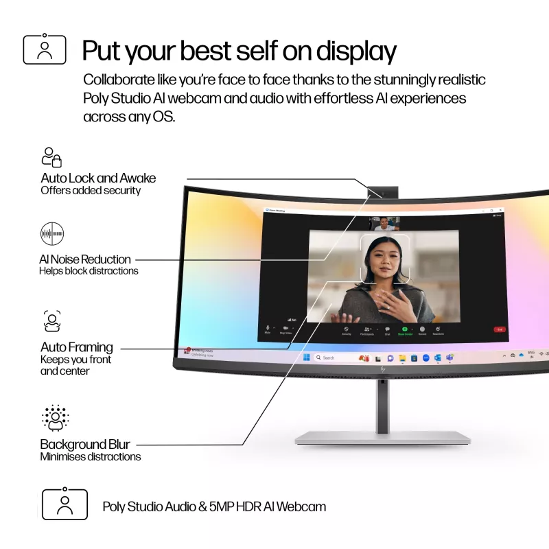 Monitor konferencyjny HP Series 7 Pro 34 cal WQHD - 734pm, 86,4 cm (34 inch), 3440 x 1440 pikseli, Wide Quad HD, LCD, 5 ms, Czarny, Srebrny