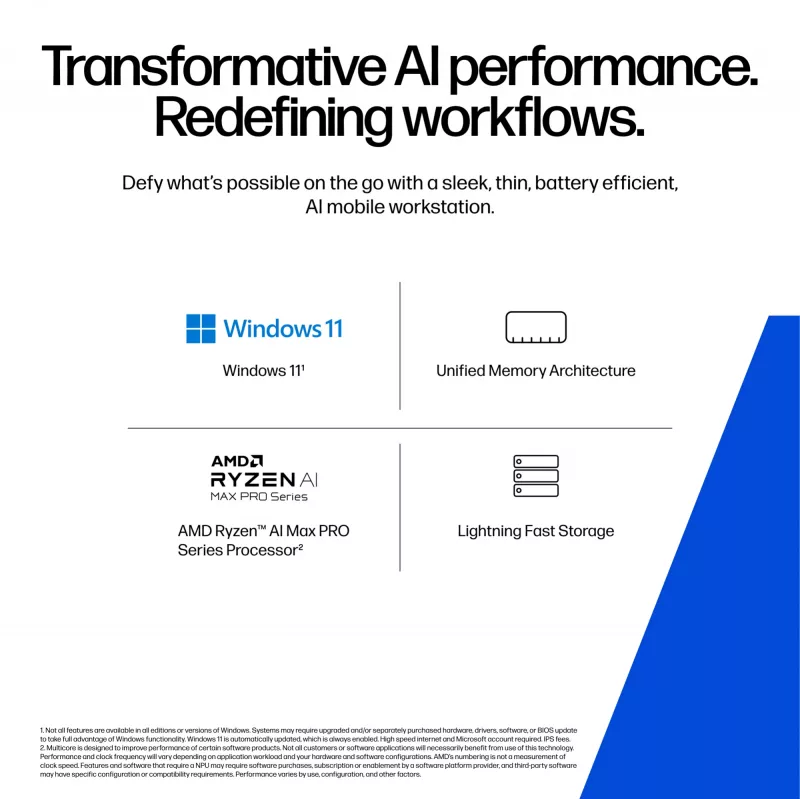 HP ZBook Ultra G1a Copilot+ PC AMD Ryzen AI Max PRO 390 35,6 cm (14 cali) WUXGA 32 GB LPDDR5x-SDRAM Wi-Fi 7 (802.11be) Windows 11 Pro AI Workstation, AI PC Srebrny