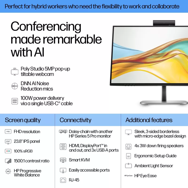 Monitor konferencyjny HP Series 5 Pro 23,8 cala FHD USB-C - 524pm