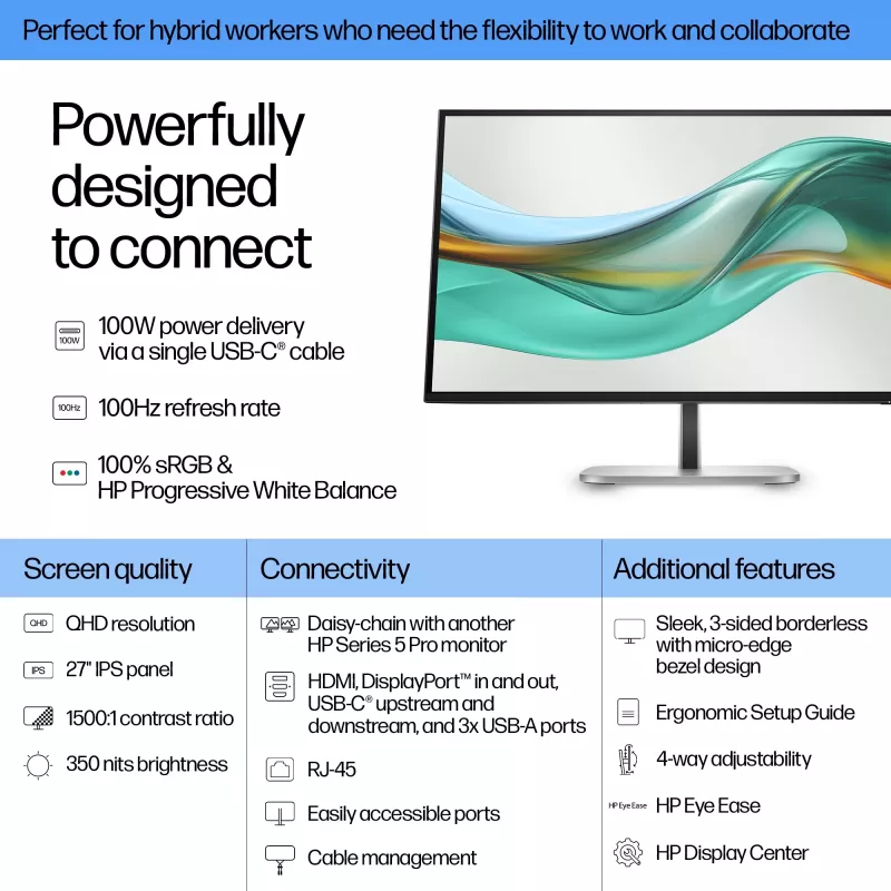 Monitor HP Series 5 Pro 27 cali QHD USB-C LCD 2560 x 1440