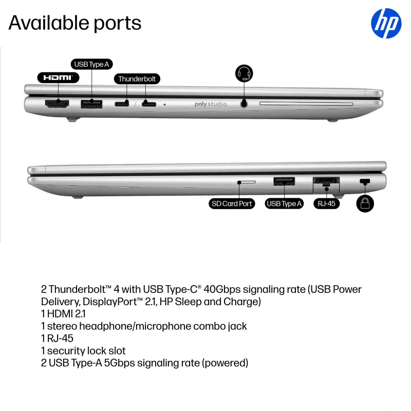 HP EliteBook 6 G1i AI PC Intel Core Ultra 7 255U Laptop 33,8 cm (13,3 cala) WUXGA 32 GB DDR5-SDRAM Wi-Fi 7 (802.11be) Windows 11 Pro Srebrny