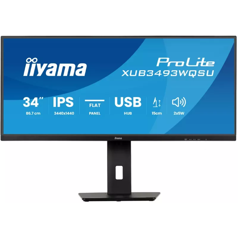 Monitor komputerowy IIYAMA ProLite XUB3493WQSU-B6 34 cala 3440×1440 UltraWide QHD IPS LED, 1 ms, hub USB 3.2, głośniki, VESA, regulacja wysokości